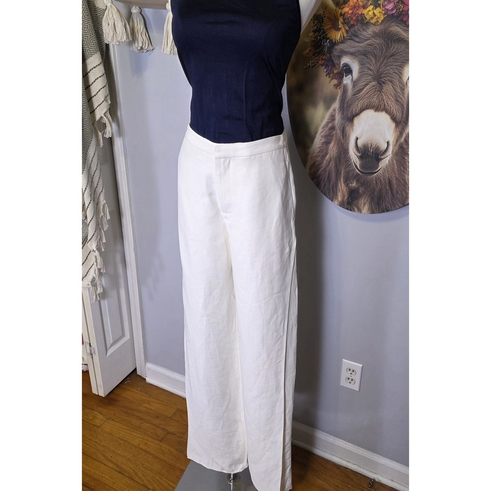 Ralph Lauren Purple Label Leora Linen Blend Pants Womens 10 White $1690‎